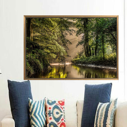 Green Forest Landscape Printed Canvas Wall Art - Personalized River View Baby Boy Gift