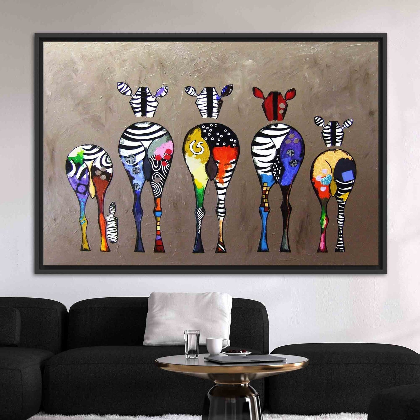Colorful Five Zebra Banksy Street Canvas Print