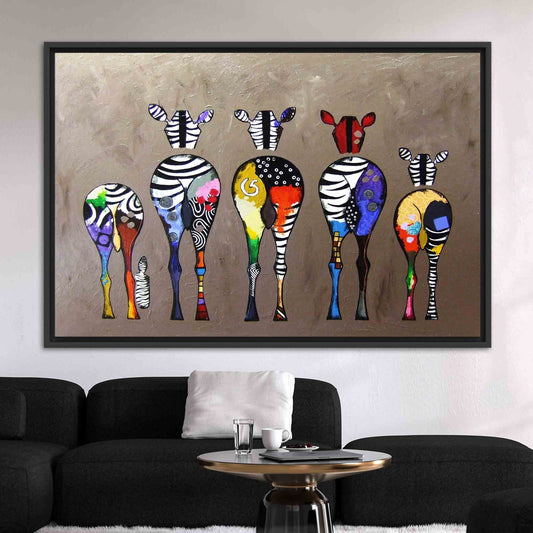 Colorful Five Zebra Printed Canvas Wall Art - Banksy Street Artwork