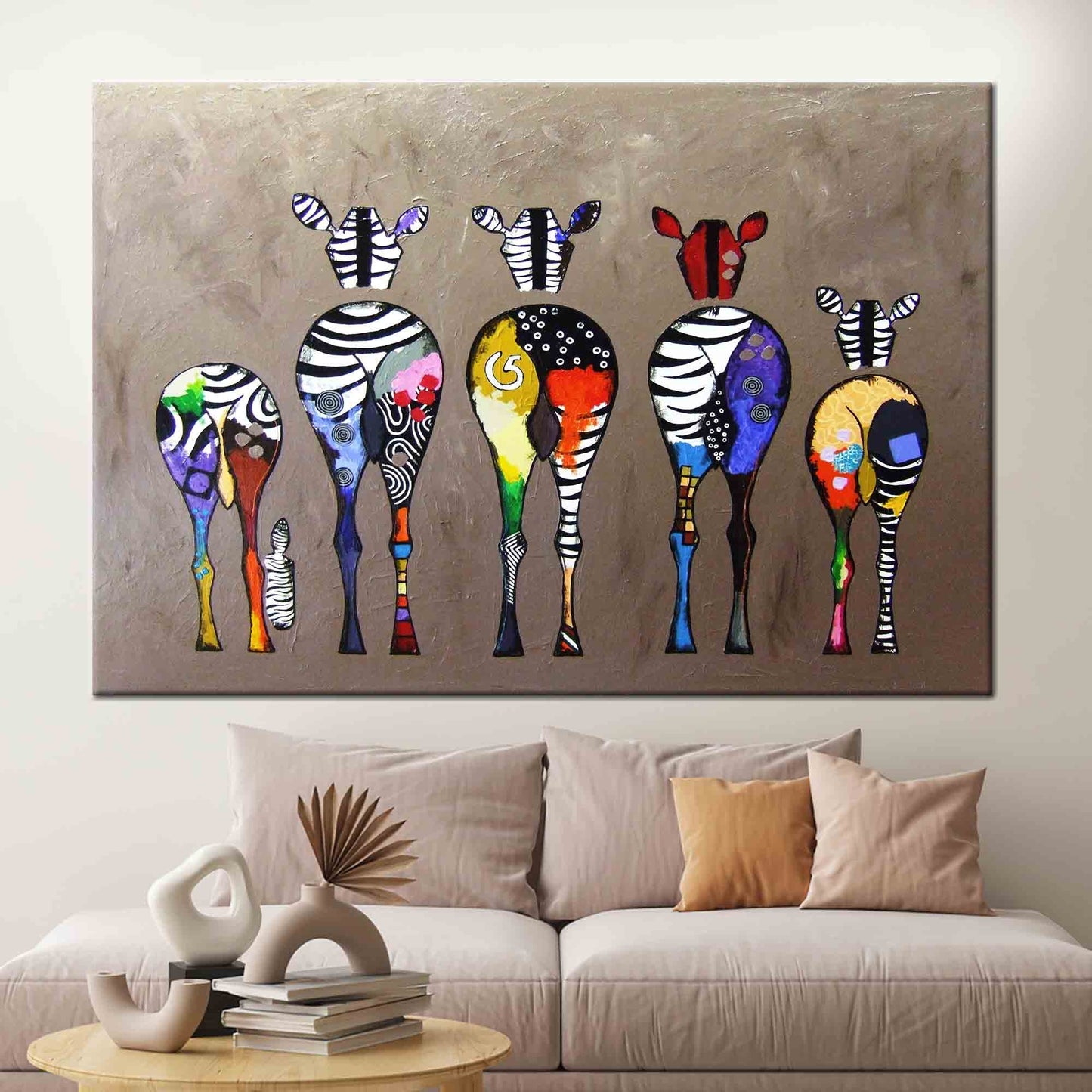 Colorful Five Zebra Banksy Street Canvas Print