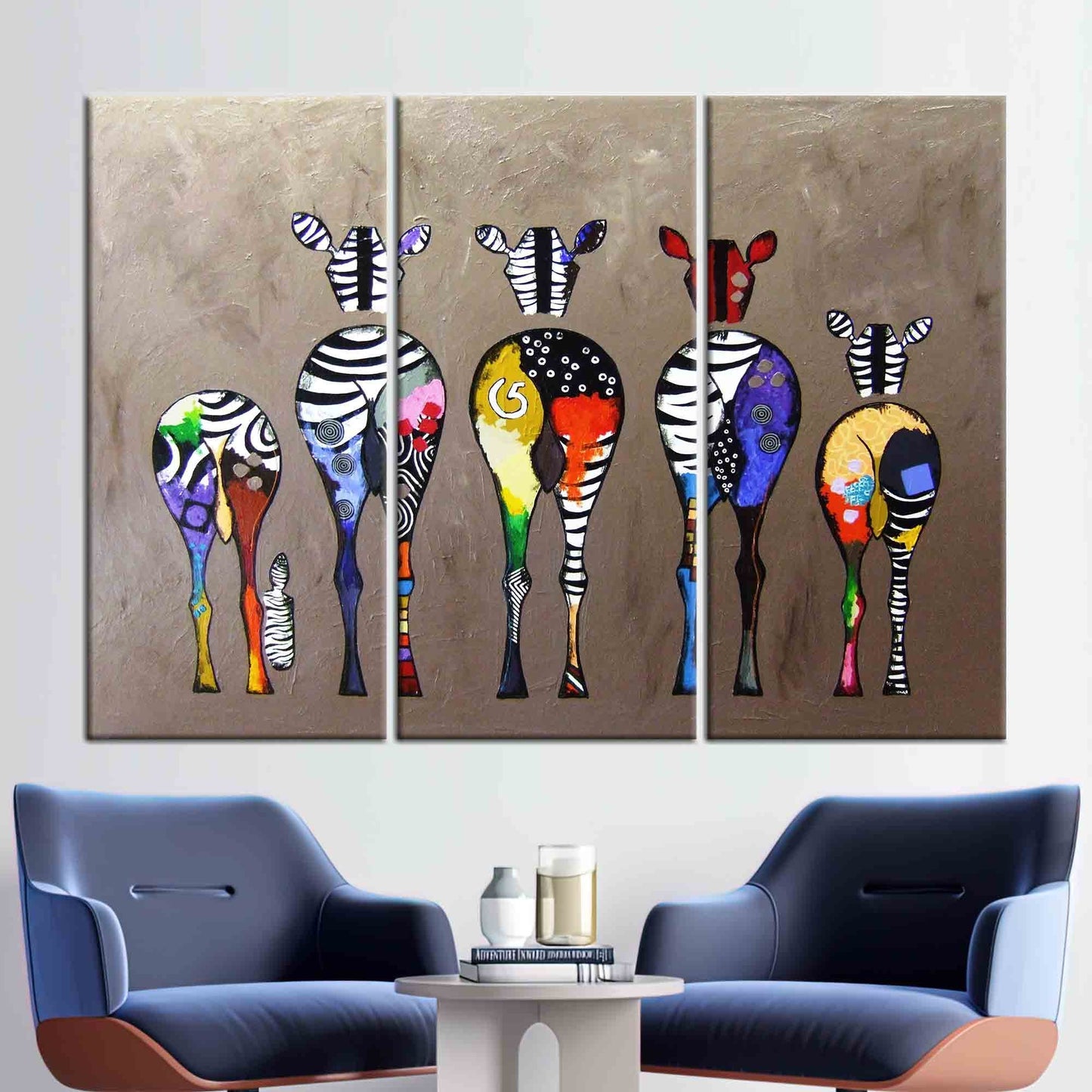 Colorful Five Zebra Banksy Street Canvas Print