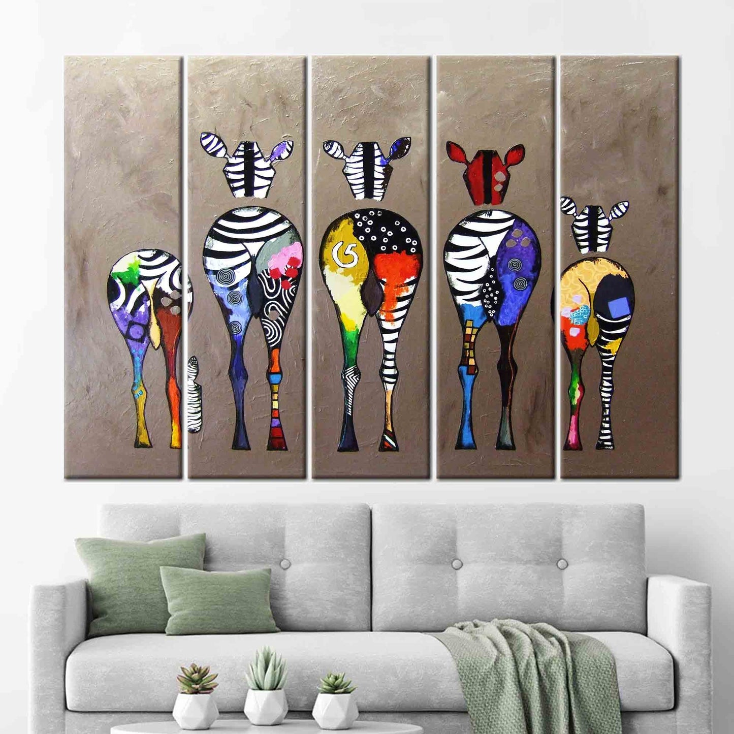Colorful Five Zebra Banksy Street Canvas Print