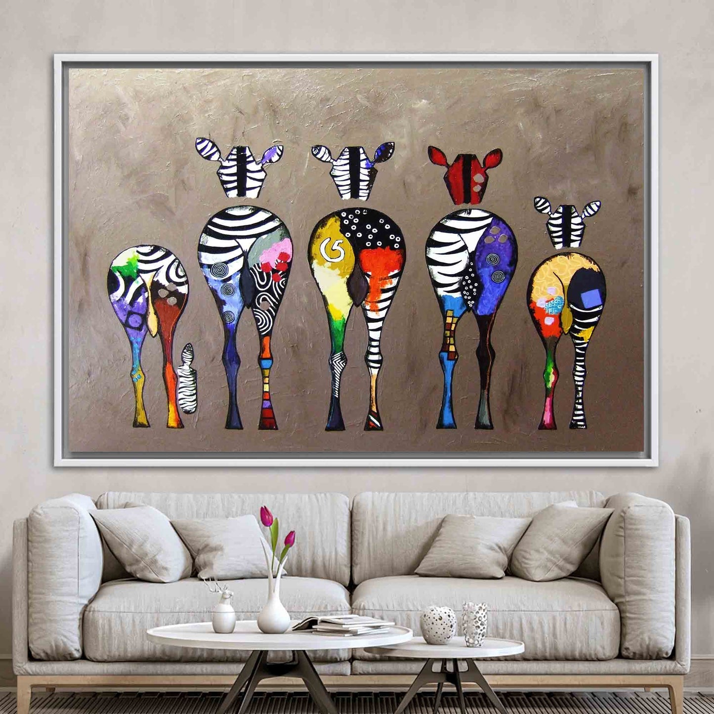 Colorful Five Zebra Banksy Street Canvas Print