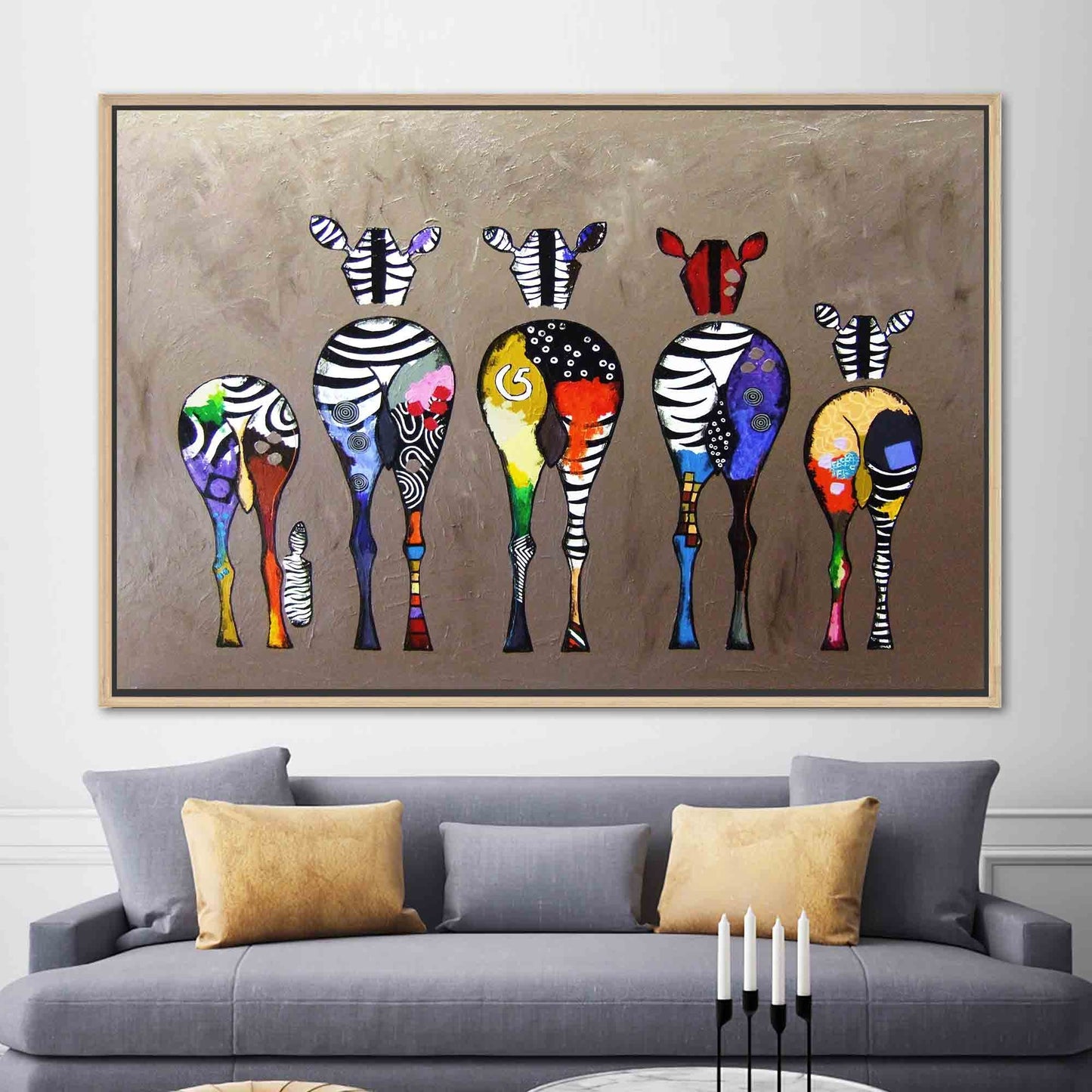 Colorful Five Zebra Banksy Street Canvas Print