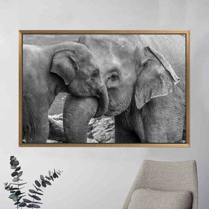 Black and White Elephant Family Canvas Print