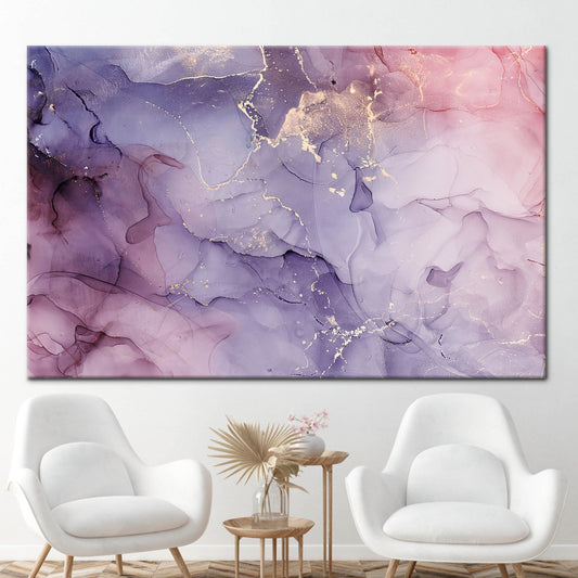 Modern Purple and Pink Marble Abstract Art Canvas Print, Shimmery Alcohol Ink Wall Decor