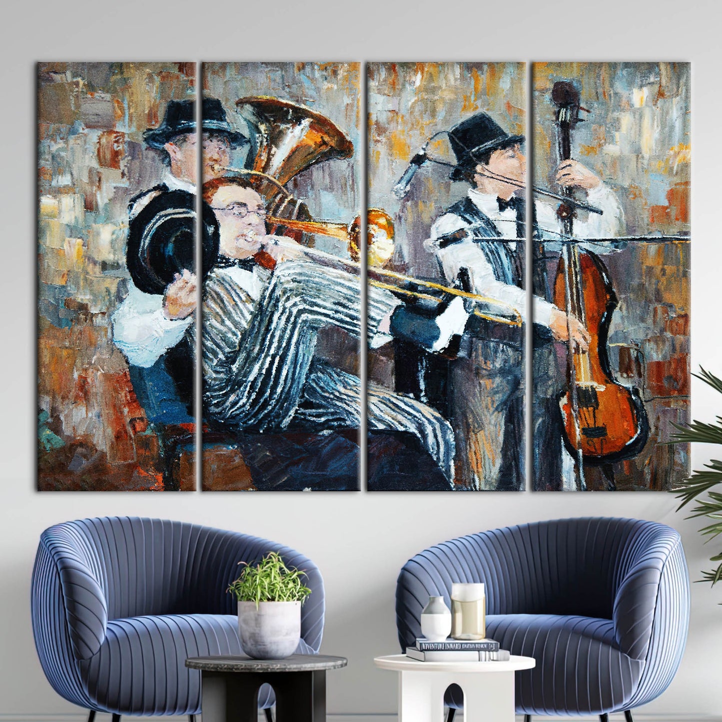 Jazz Cello Fashion Oil Painting Canvas Print