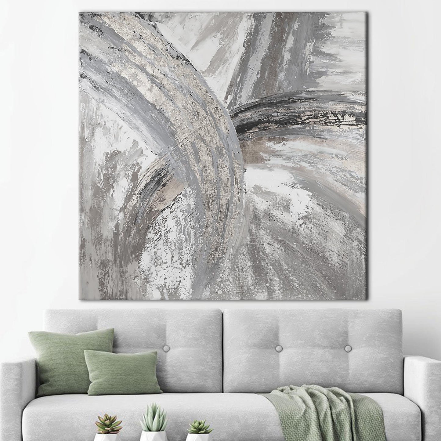 Gray Marble Abstract Silver Canvas Print