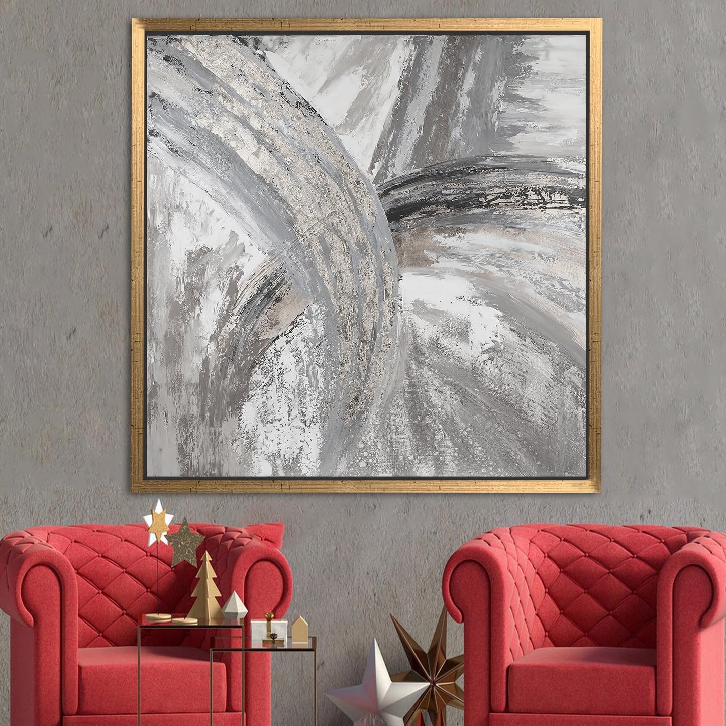Gray Marble Abstract Silver Canvas Print