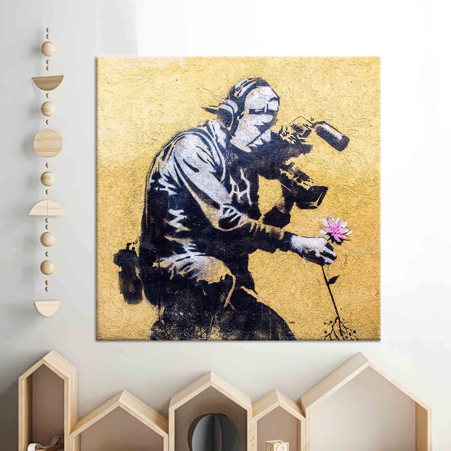 Graffiti 3D Banksy Cameraman and Canvas Print