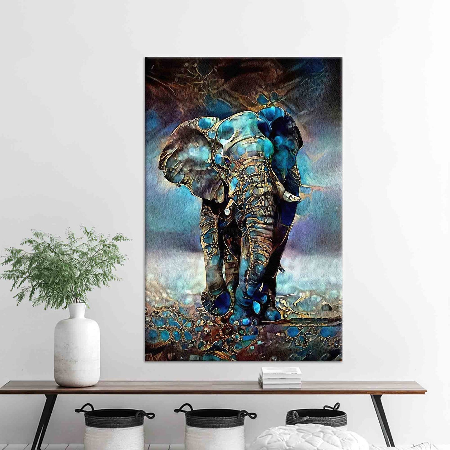 Blue Tones Elephant Canvas Print