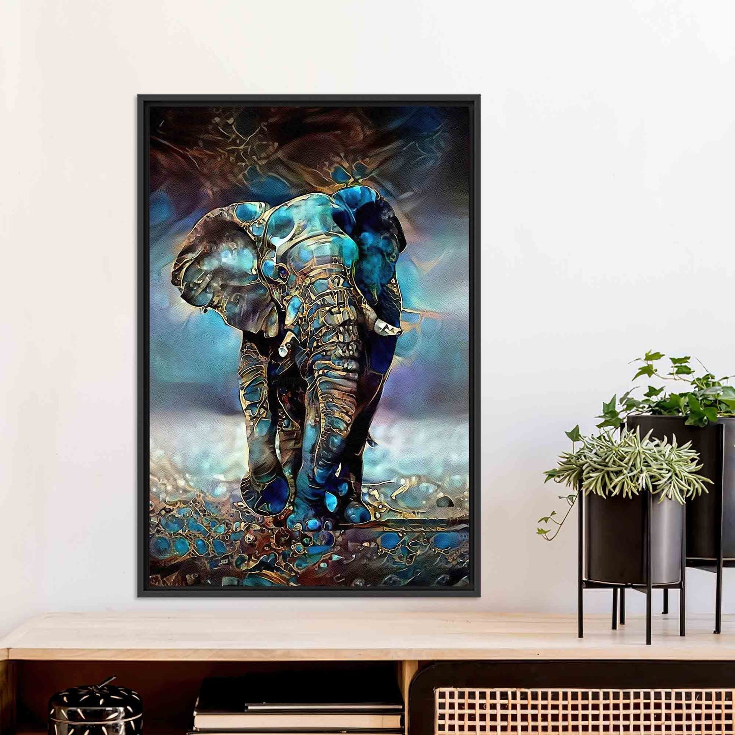 Blue Tones Elephant Canvas Print