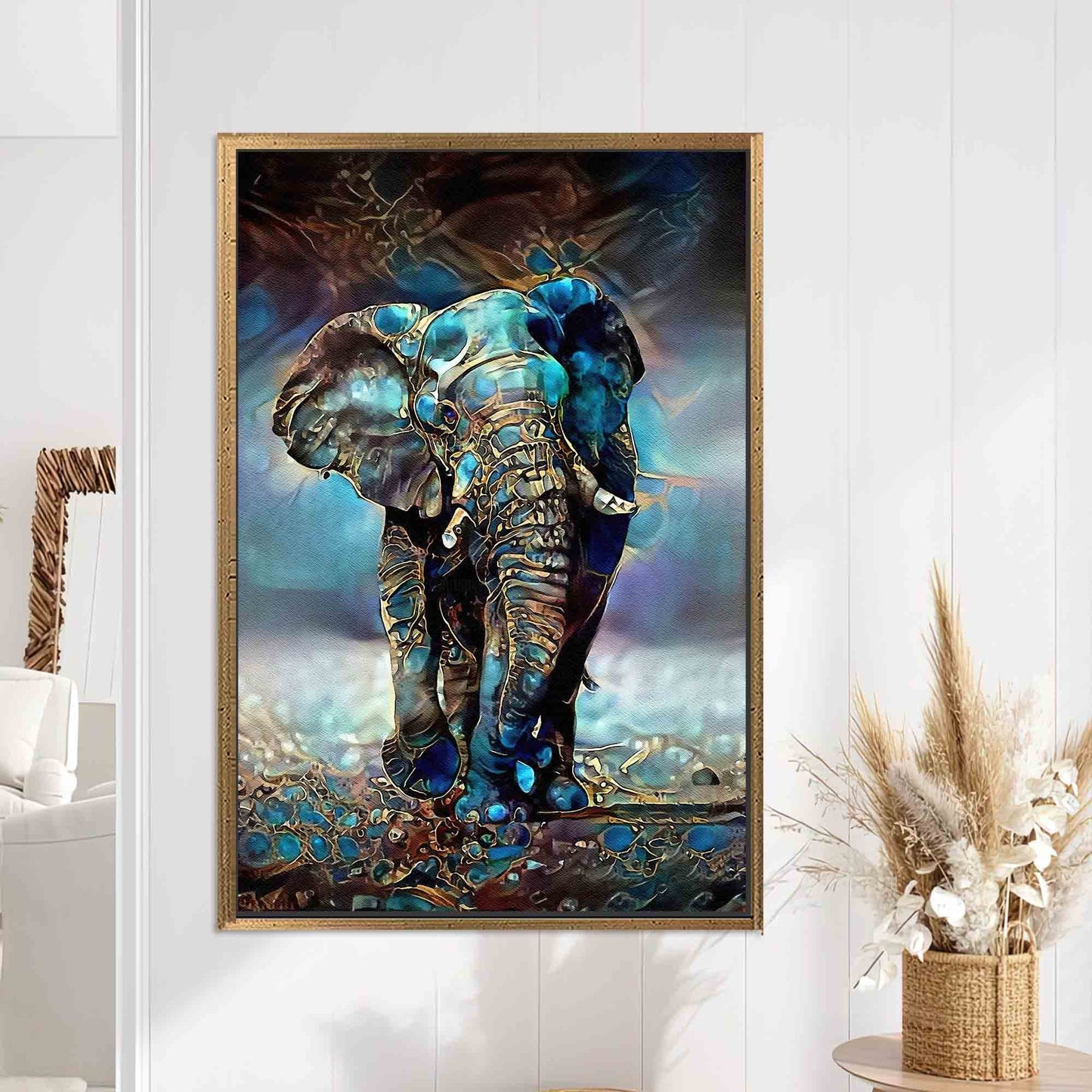 Blue Tones Elephant Canvas Print