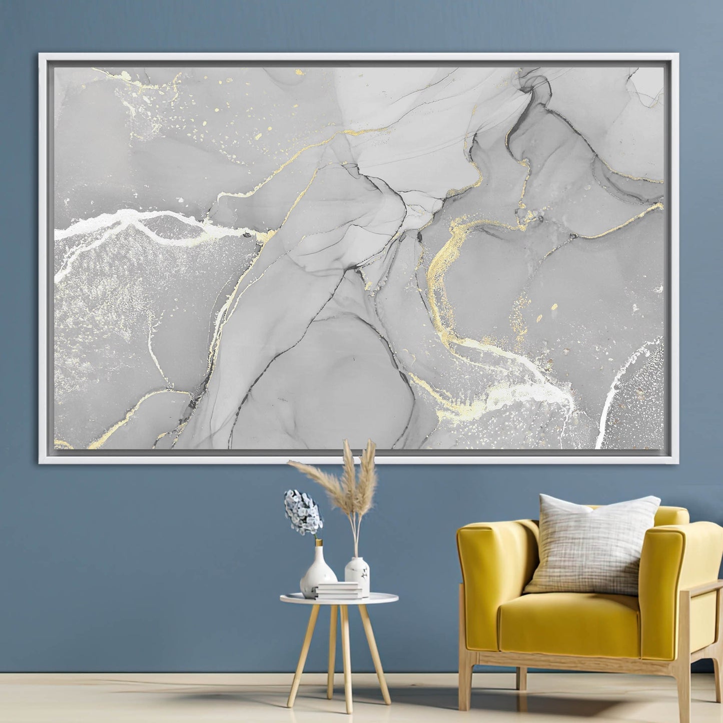 Gray Marble Gold Accents Alcohol Canvas Print