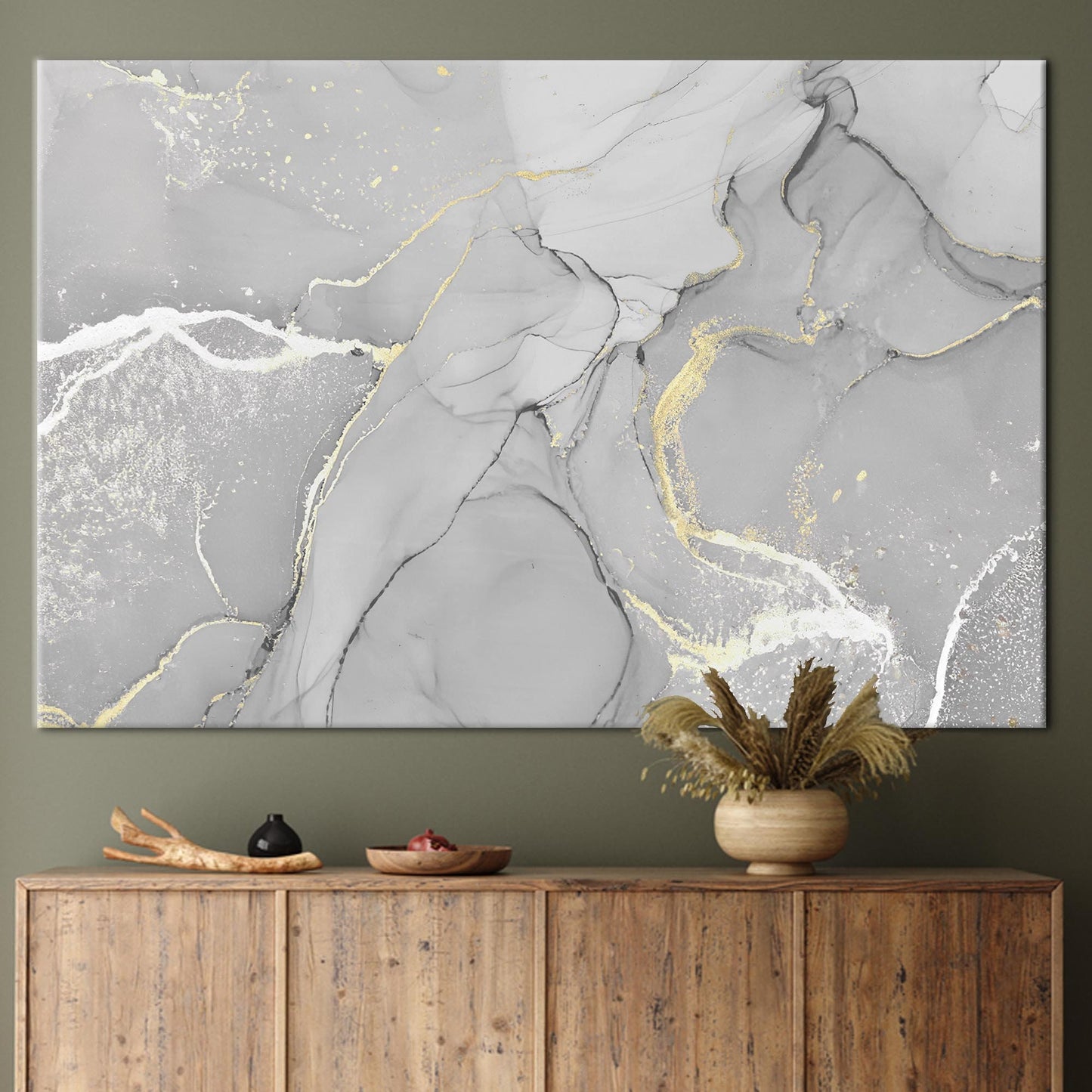 Gray Marble Gold Accents Alcohol Canvas Print
