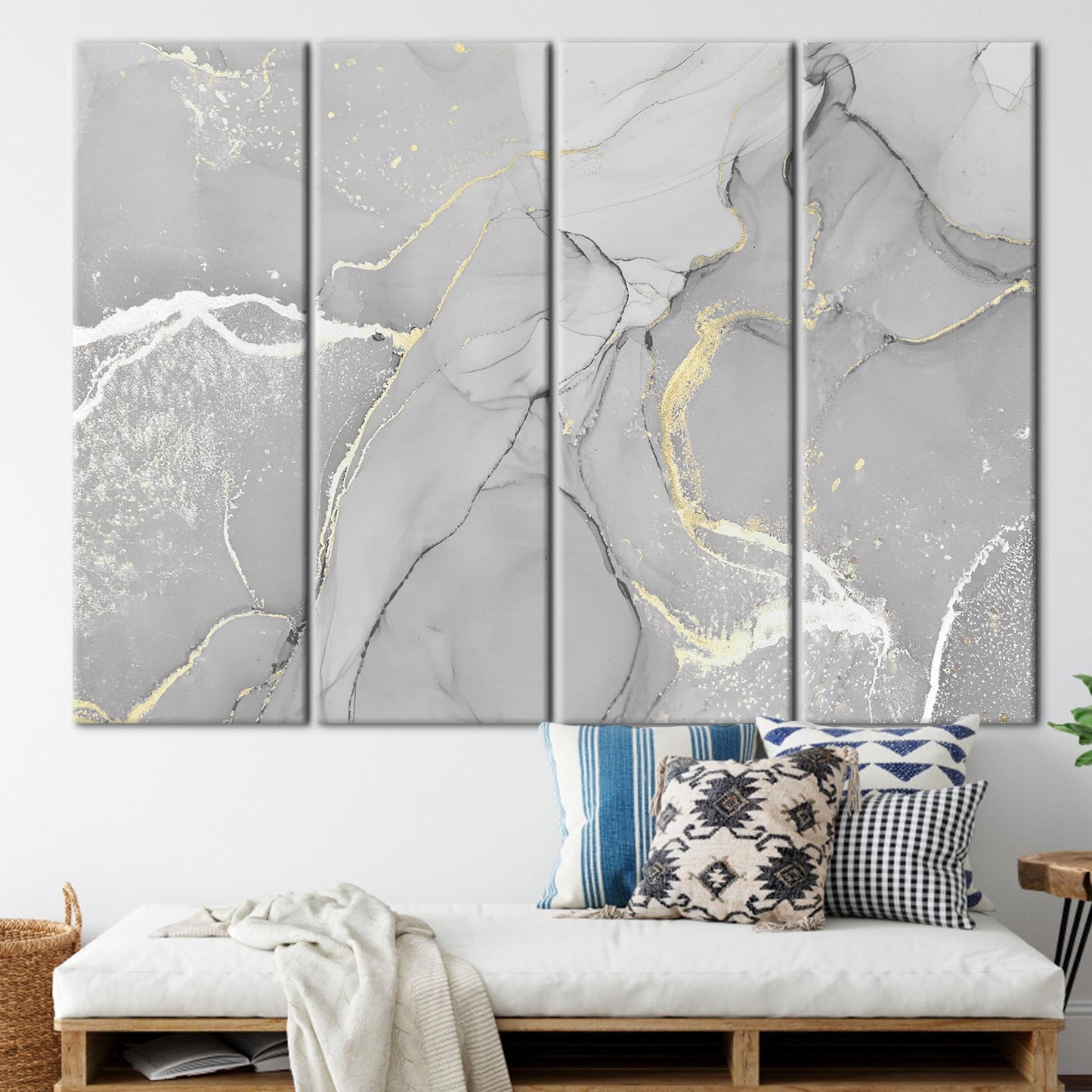 Gray Marble Gold Accents Alcohol Canvas Print