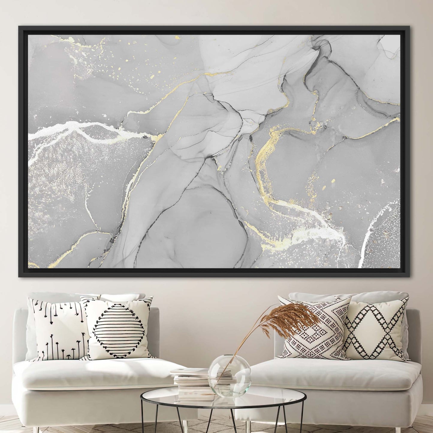 Gray Marble Gold Accents Alcohol Canvas Print
