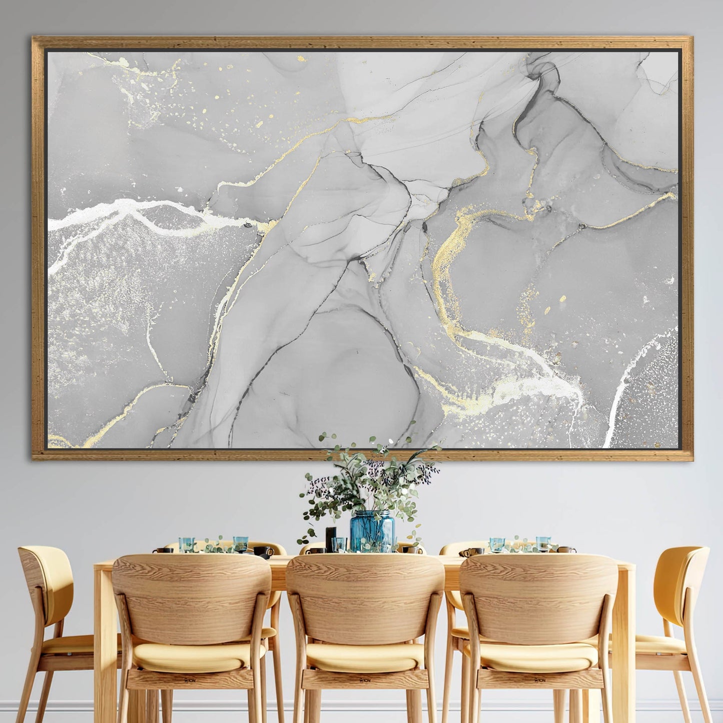 Gray Marble Gold Accents Alcohol Canvas Print
