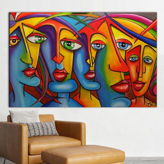 Modern Abstract People Wall Decor Canvas, Contemporary Colorful Face Art Print