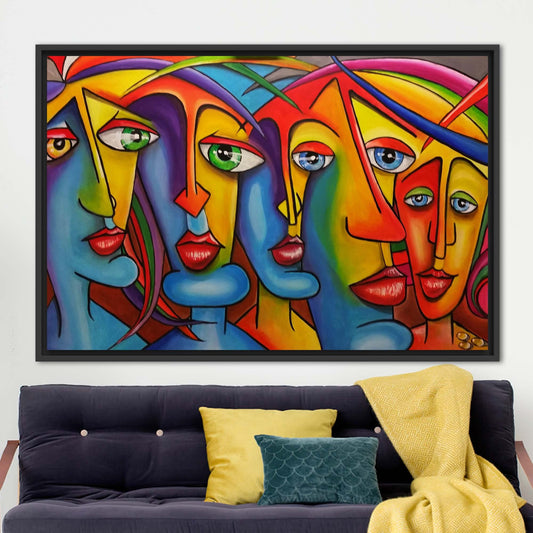 Modern Abstract People Wall Decor Canvas, Contemporary Colorful Face Art Print