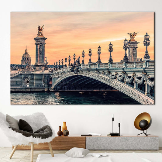 Sunset in Paris Canvas Art: Alexandre III Bridge View Wall Art