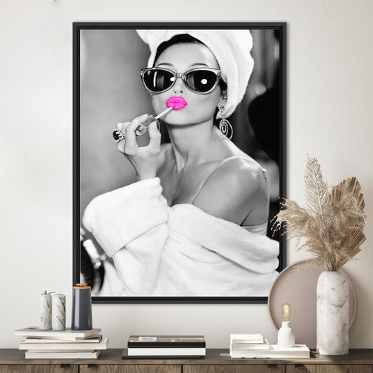 Audrey Pink Lip Art Canvas: Trendy Fashion Wall Art for Modern Homes