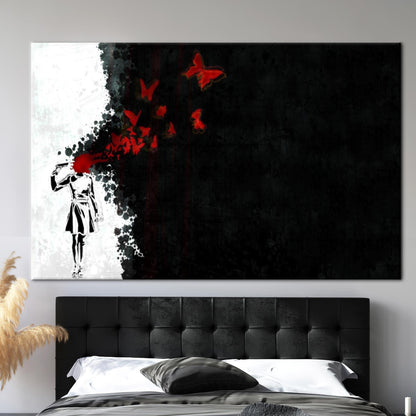 Red Butterfly Girl Suicide Abstract Canvas Print
