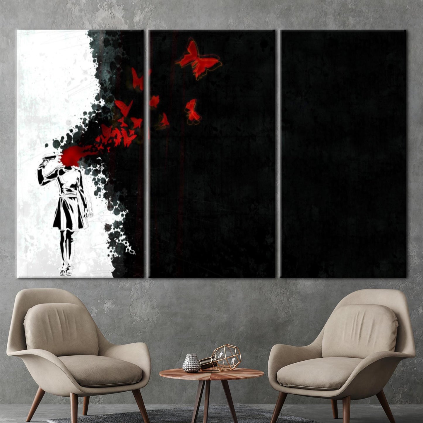 Red Butterfly Girl Suicide Abstract Canvas Print