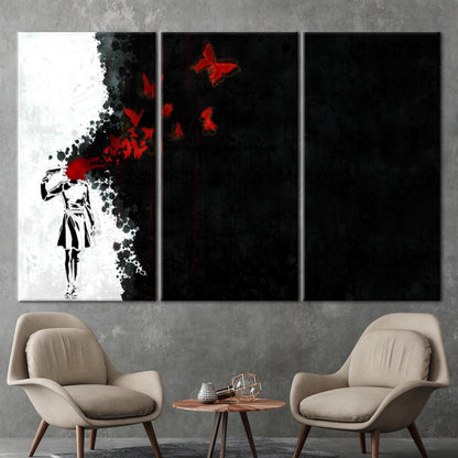 Red Butterfly Girl Suicide Abstract Canvas Print