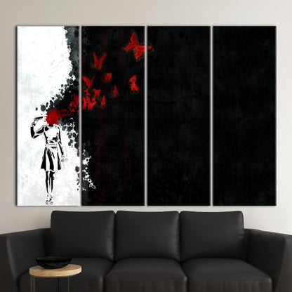 Red Butterfly Girl Suicide Abstract Canvas Print