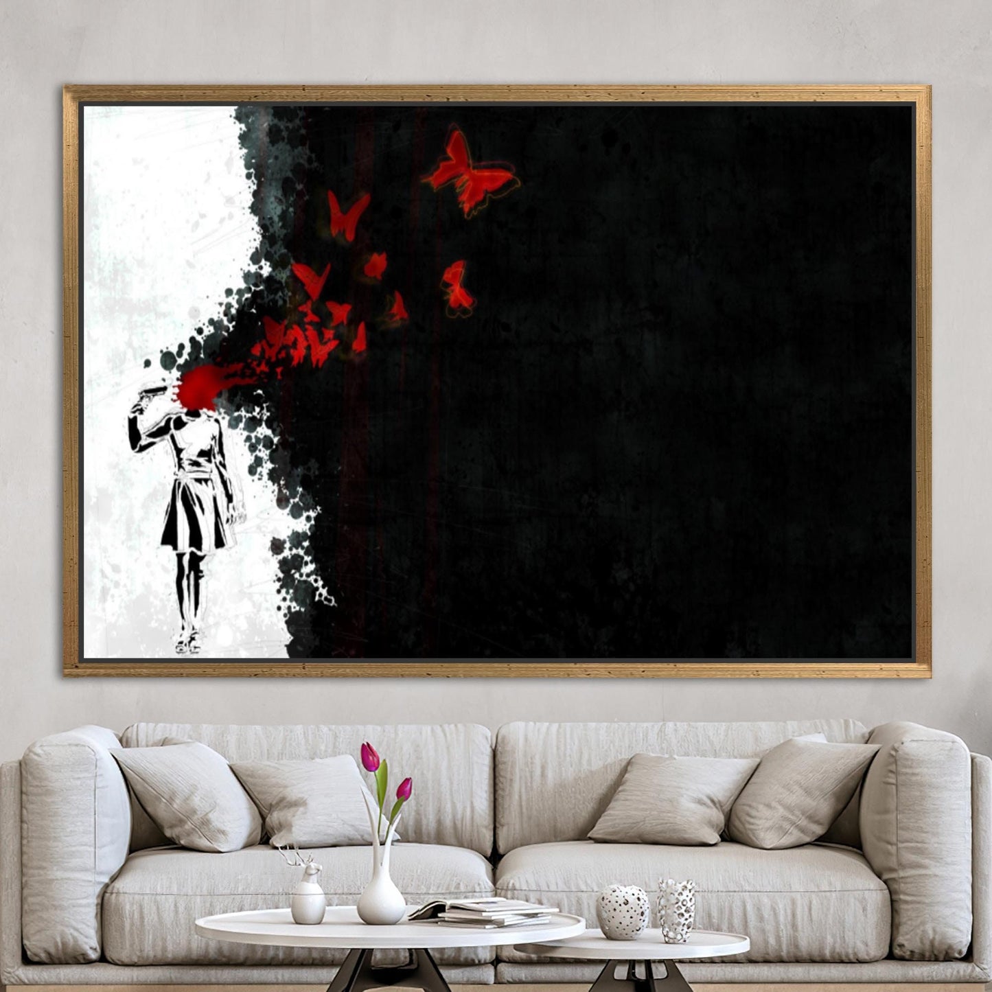 Red Butterfly Girl Suicide Abstract Canvas Print