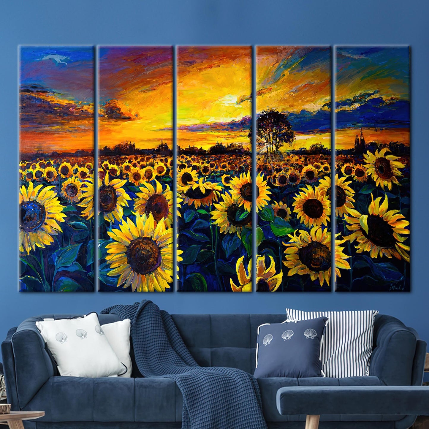 Sunflower Field Sunset Nature Landscape Canvas Print