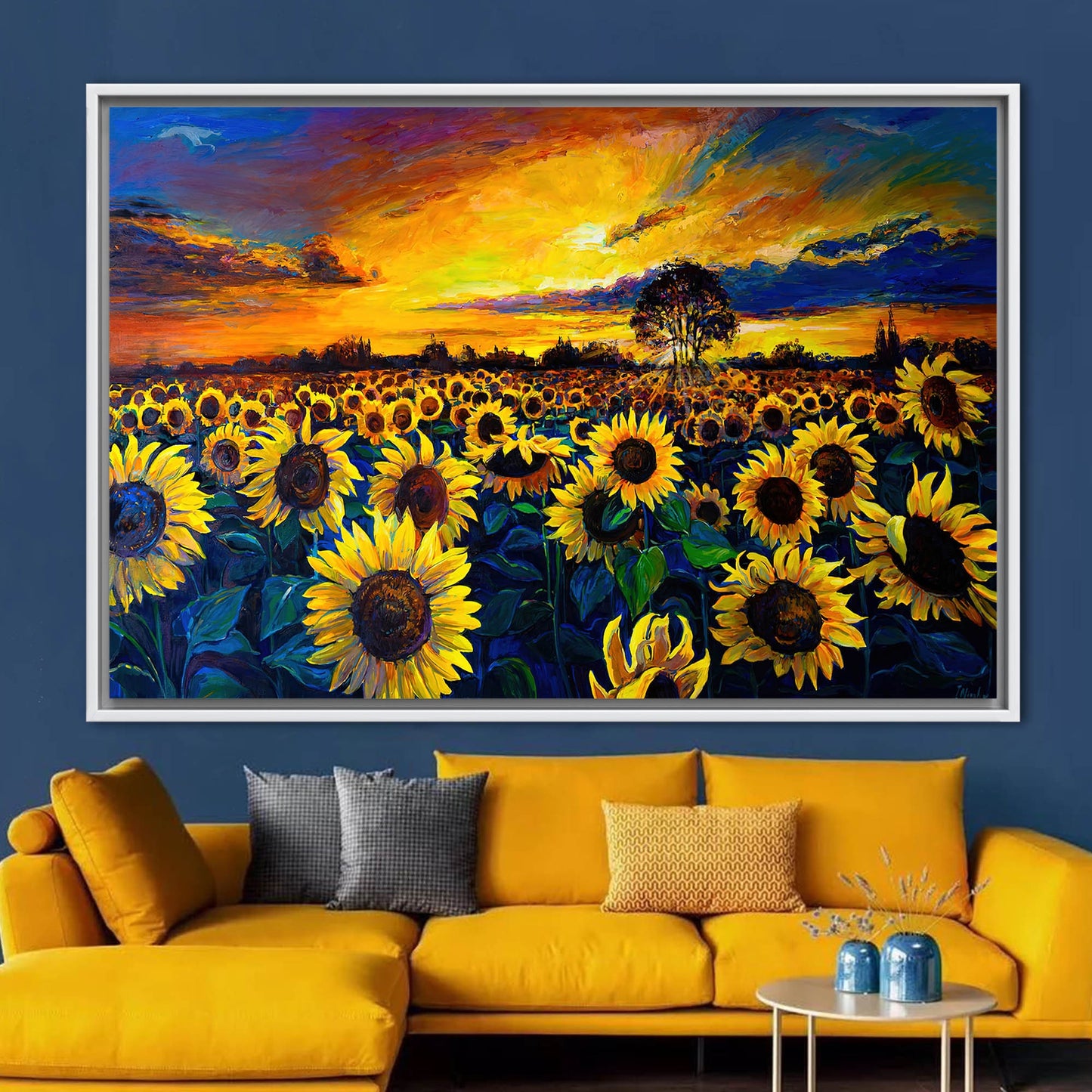 Sunflower Field Sunset Nature Landscape Canvas Print