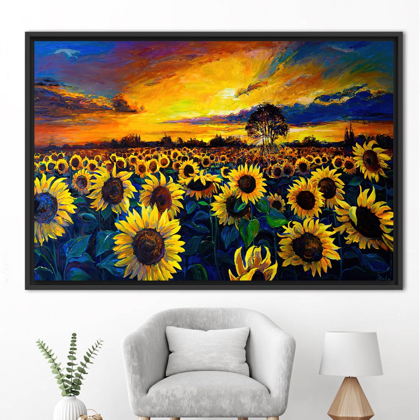 Sunflower Field Sunset Nature Landscape Canvas Print