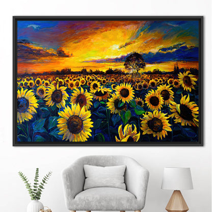Sunflower Field Sunset Nature Landscape Canvas Print