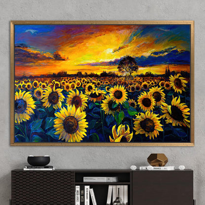 Sunflower Field Sunset Nature Landscape Canvas Print
