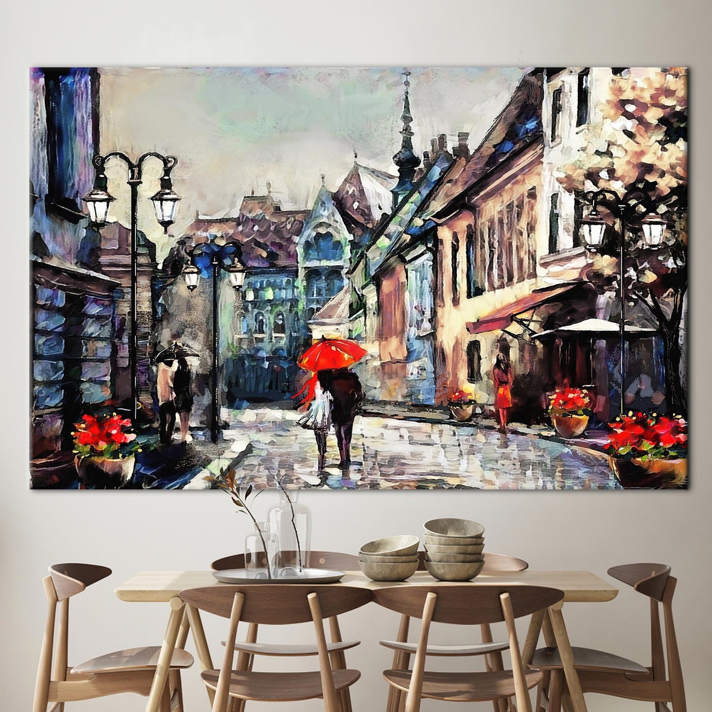 Romantic Lovers Under Red Umbrella Canvas Print