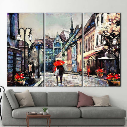 Romantic Lovers Under Red Umbrella Canvas Print