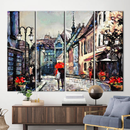 Romantic Lovers Under Red Umbrella Canvas Print