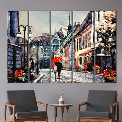 Romantic Lovers Under Red Umbrella Canvas Print