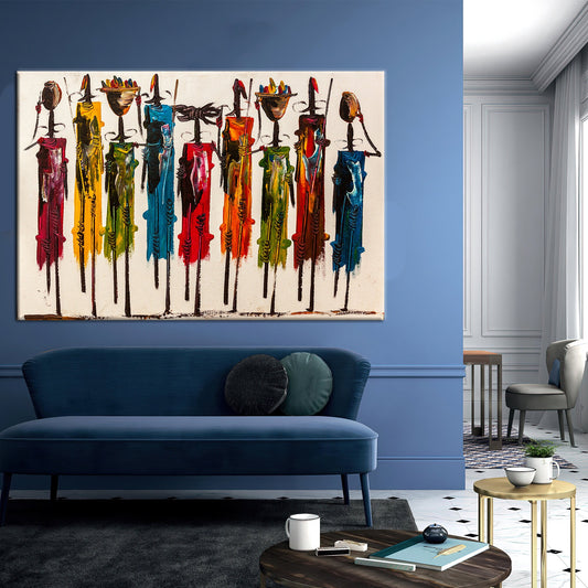 African Printed Ethnic Art Oil Painting Print People Art Canvas Masai Wall Art