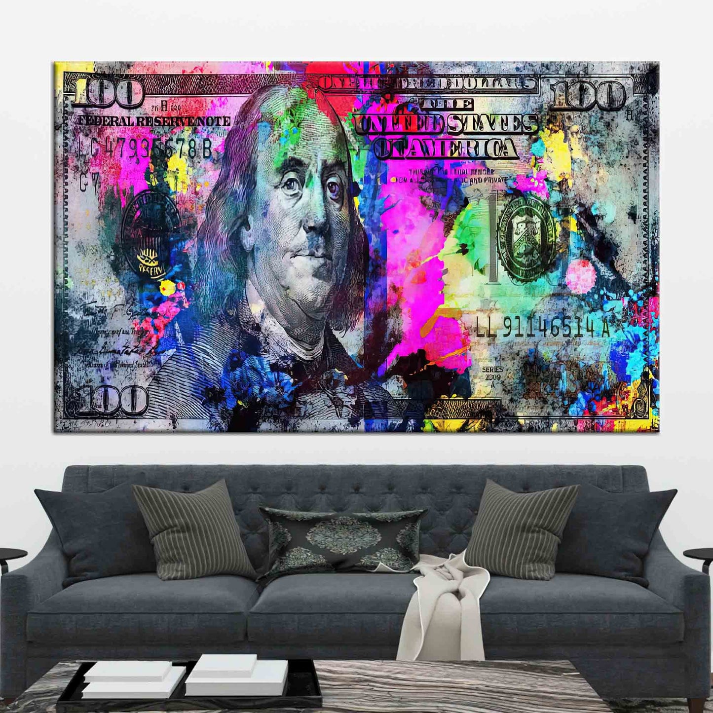 Colorful Dollar Benjamin Franklin Money Canvas Print