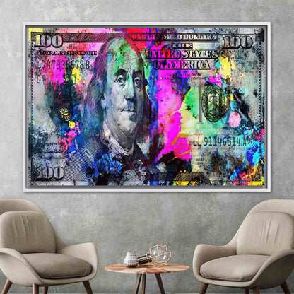 Colorful Dollar Benjamin Franklin Money Canvas Print
