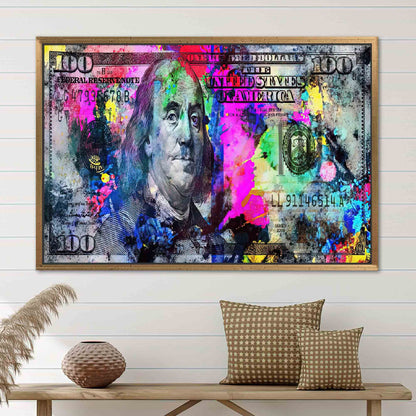 Colorful Dollar Benjamin Franklin Money Canvas Print