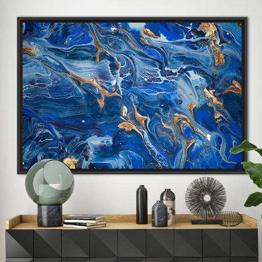 Navy Blue Modern Canvas Print, Shimmery Abstract Wall Art, Blue Marble Decor