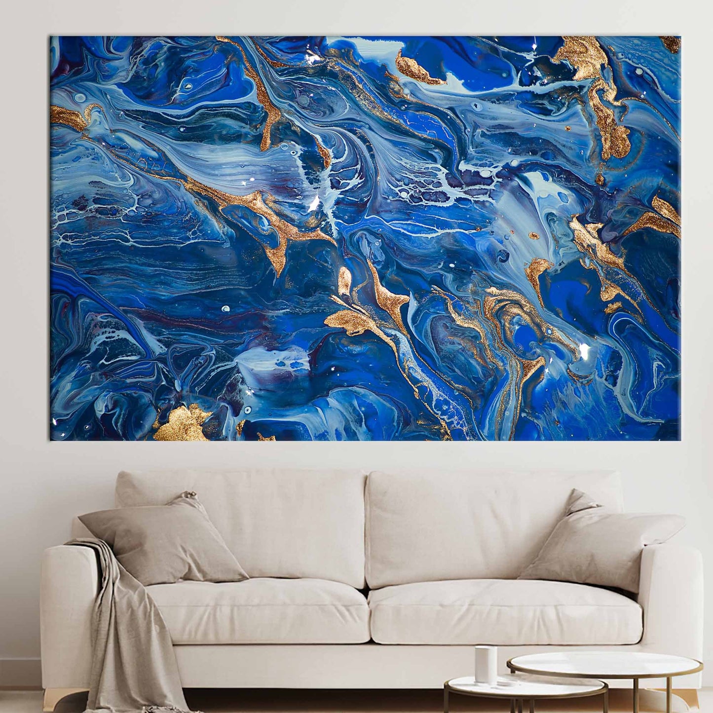 Navy Blue Shimmery Abstract Marble Canvas Print