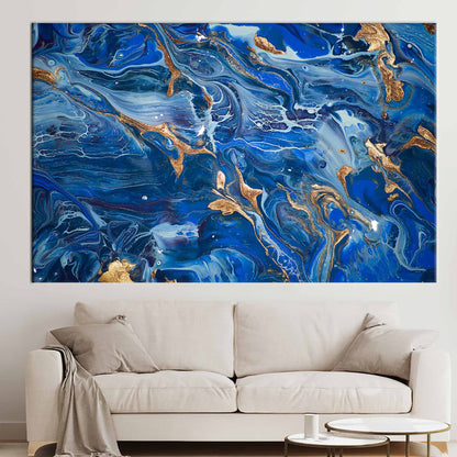 Navy Blue Shimmery Abstract Marble Canvas Print