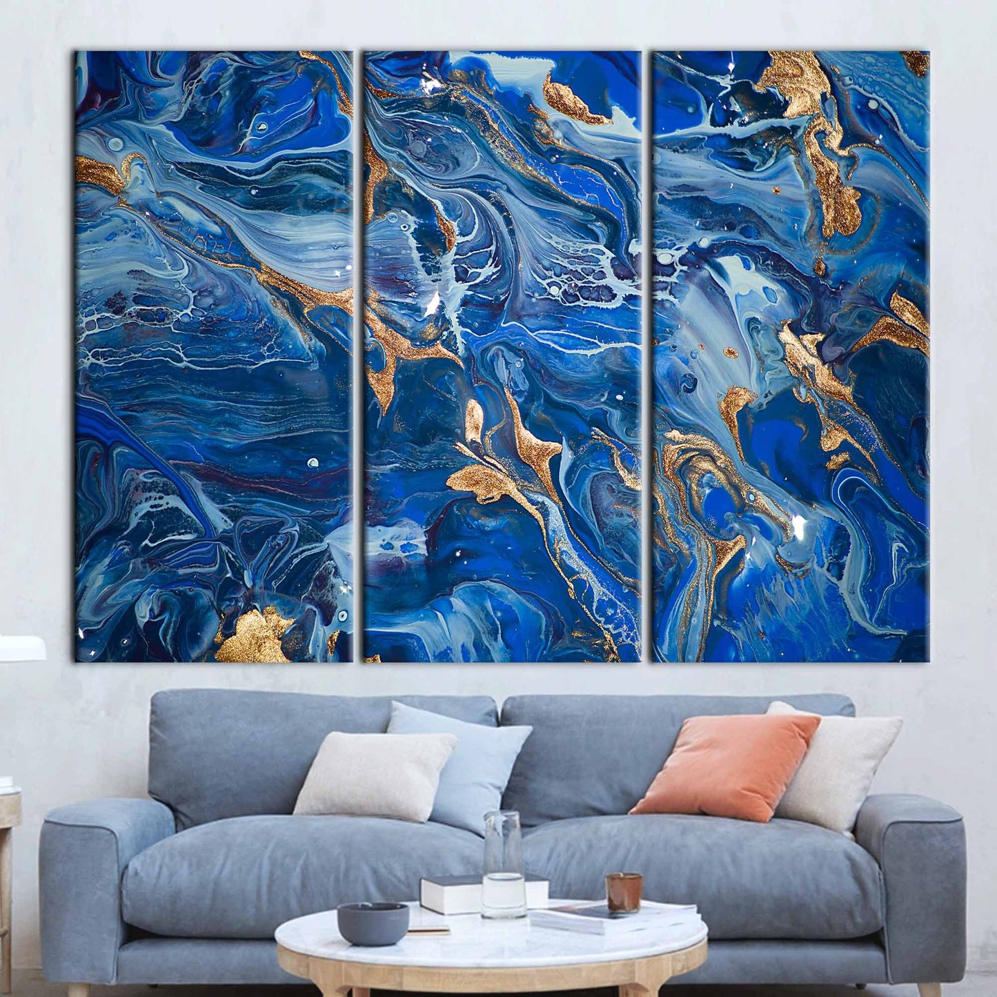 Navy Blue Shimmery Abstract Marble Canvas Print
