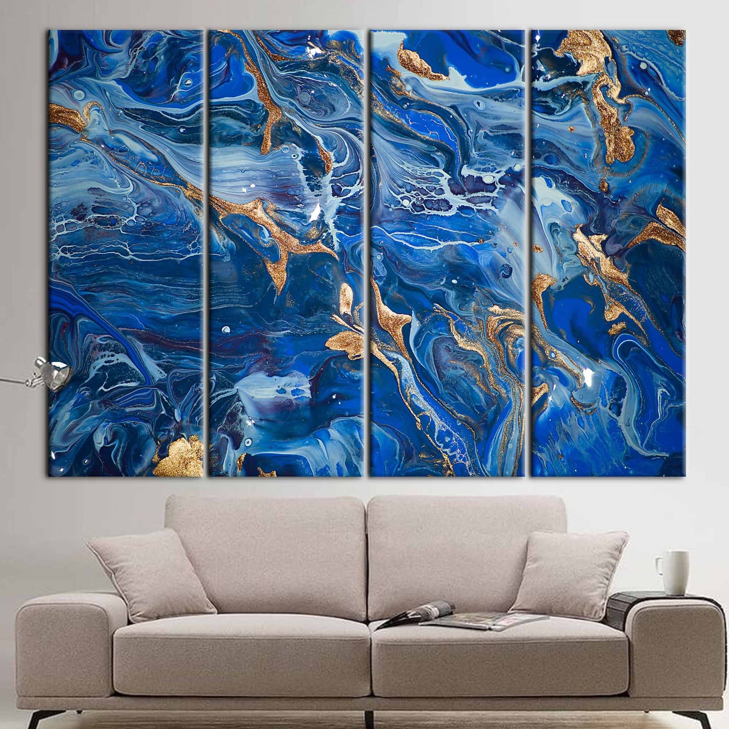 Navy Blue Shimmery Abstract Marble Canvas Print