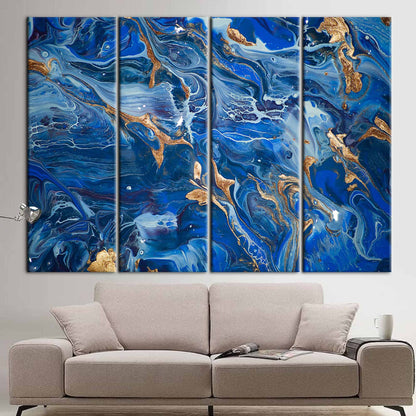 Navy Blue Shimmery Abstract Marble Canvas Print